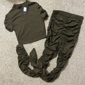 Fashion Nova 2 piece olive green legging set and crop top. Size S.